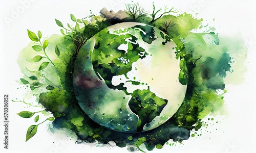 Green earth watercolor art hand drawing, generative AI