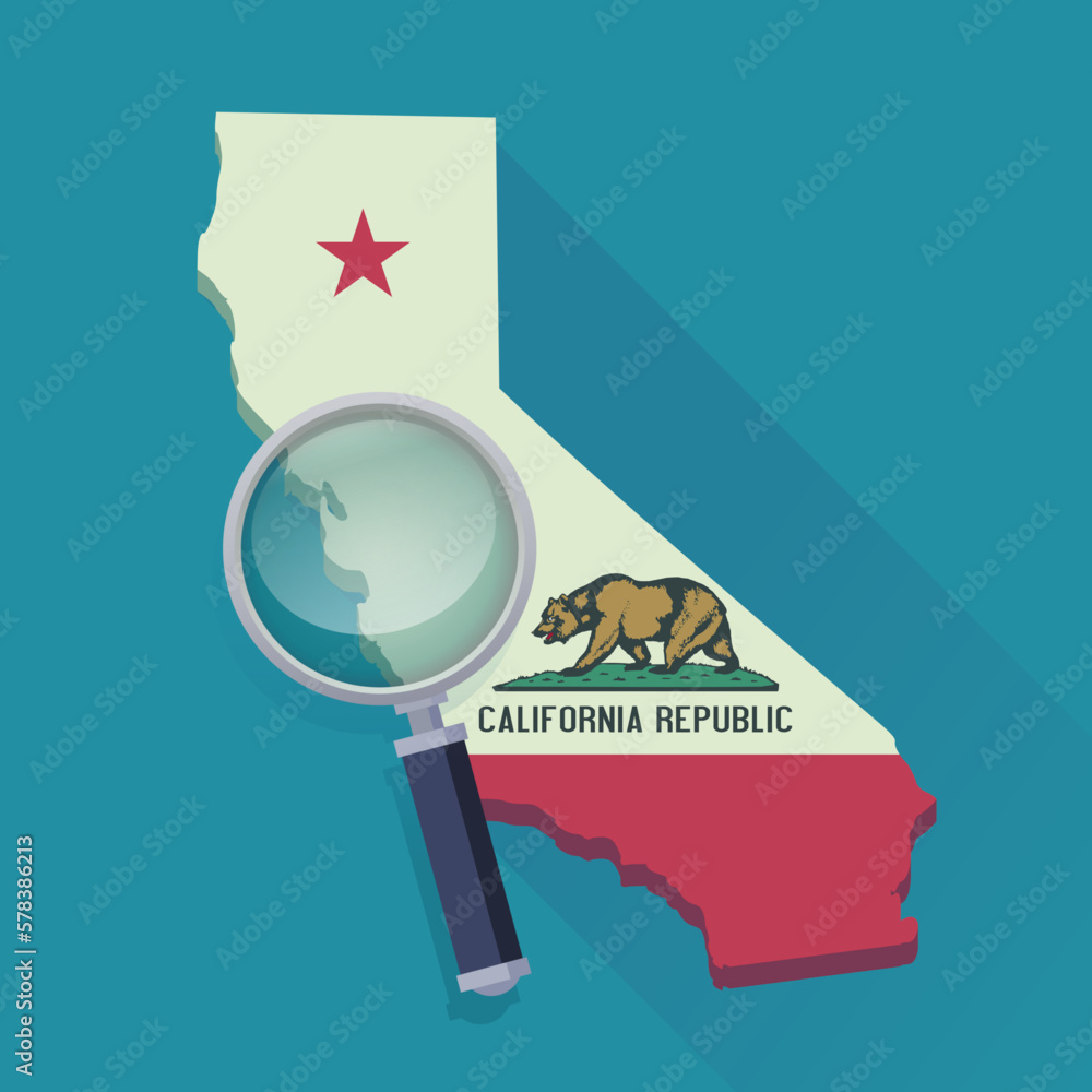 3D map of the US state of California in the colors of the Californian