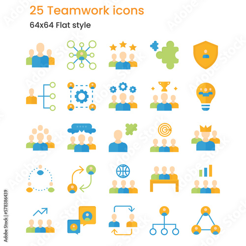 Teamwork icons. 64x64 flat style