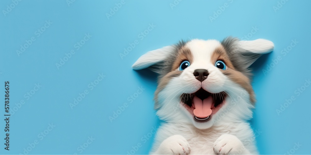 cute adorable dog smiling and isolated on blue background with copy space generative ai cute adorable dog smiling and isolated on blue background with copy space generative ai