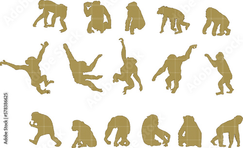 sketch vector illustration of chimpanzee pose silhouette