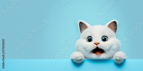 adorable cute cat with surprised expression isolated on blue background with copy space generative ai