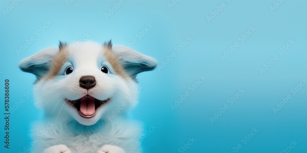 cute adorable dog smiling and isolated on blue background with copy space generative ai cute adorable dog smiling and isolated on blue background with copy space generative ai