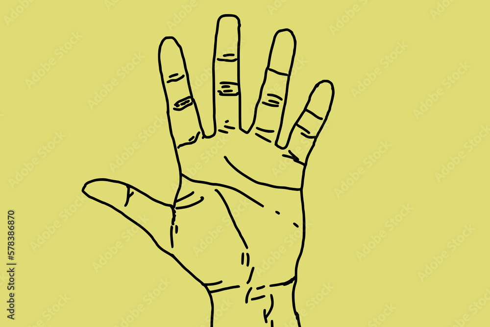Hand illustration raised up with fingers spread Hand illustration raised up with fingers spread