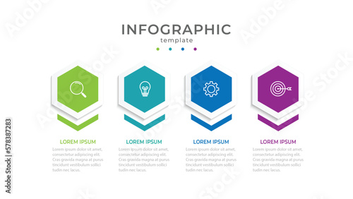 Business infographic template. Timeline process with 4 options or steps. Vector illustration.