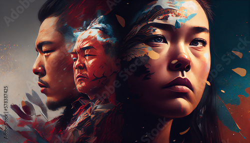 May is Asian Pacific American Heritage Month (APAHM), celebrating the achievements and contributions of Asian Americans and Pacific Islanders in the United States. Poster, banner concept. Generative A