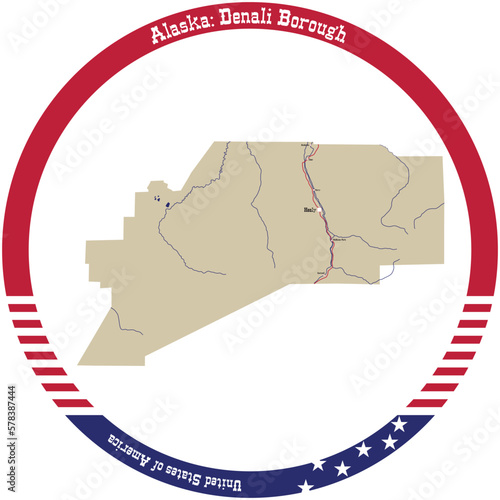 Map of Denali Borough in Alaska, USA arranged in a circle.