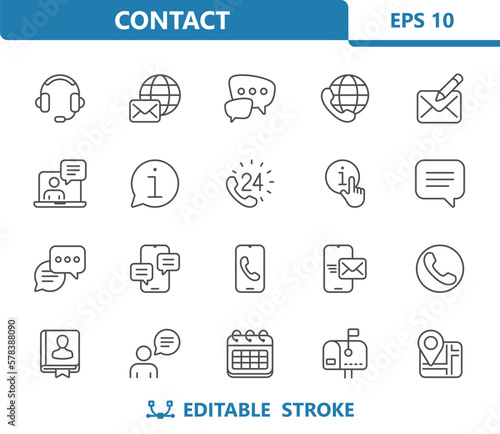 Contact Icons. Contact Us, Communication, Social Media