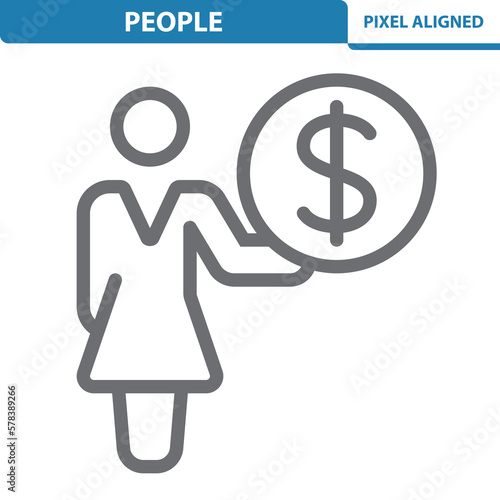 People Icon. Woman, Coin