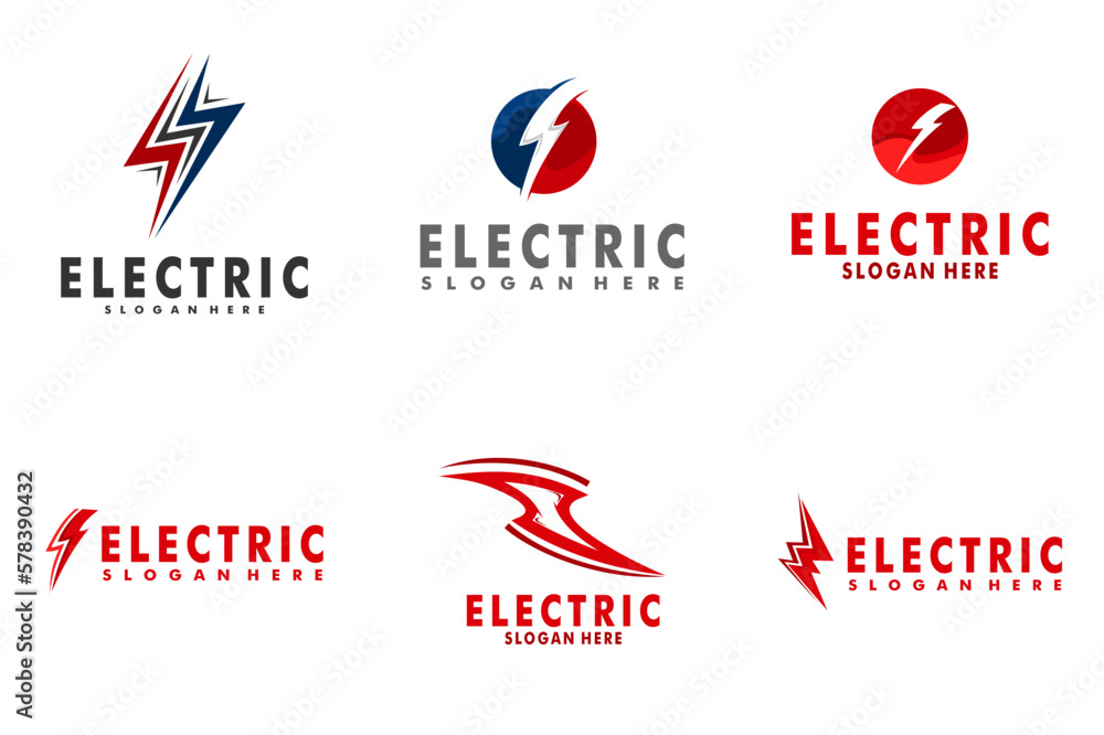 Set of Lightning logo icons. Thunderbolts vector isolated on white background