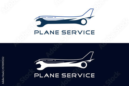 Aircraft service logo design, aircraft repair symbol vector illustration