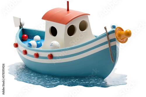 Toy Boat on A Transparent Background. AI Generative,