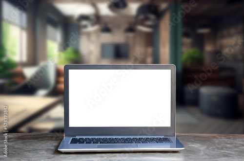 Wallpaper Mural Laptop computer on desk at office or co-working space, Laptop with white blank on screen and blurred background , working space concept. Torontodigital.ca