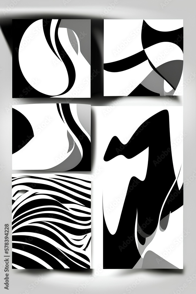 Minimalist trendy abstract print set. Line art black and white illustrations. Modern vector template for design. - generative ai