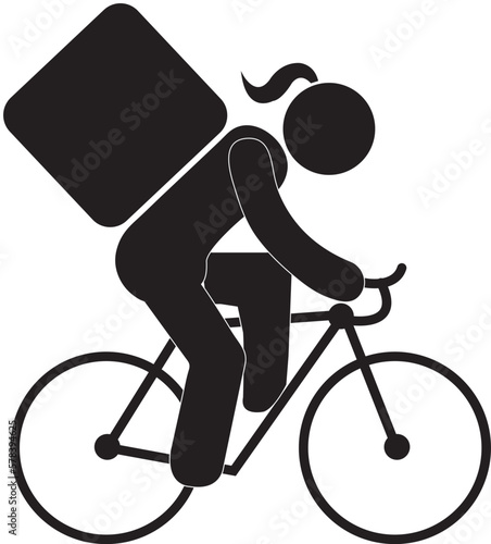 Icono delivery mujer en bicicleta. Vector