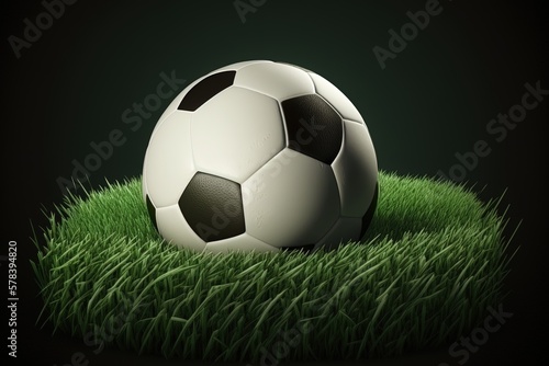 Soccer ball illustration on the lawn. Generative AI © Deivison