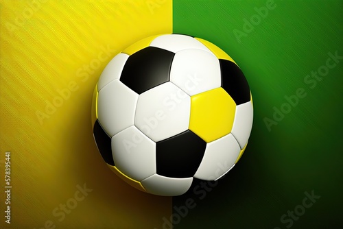 Soccer ball illustration  green yellow and black background. Generative AI
