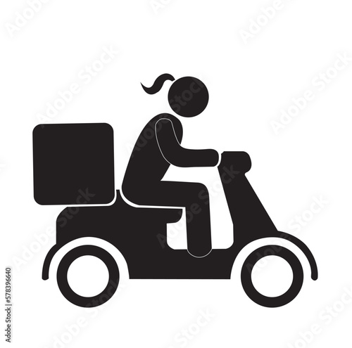 Icono de envío rápido repartidor mujer montando una motocicleta. Vector