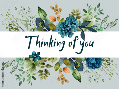 Thinking of you - card in a watercolor style. Vector stock illustration eps10.