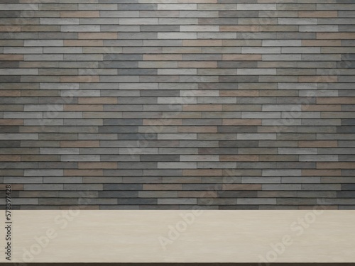 The table is empty, block roofing wall background empty wall industrial block wall with 3d rendering