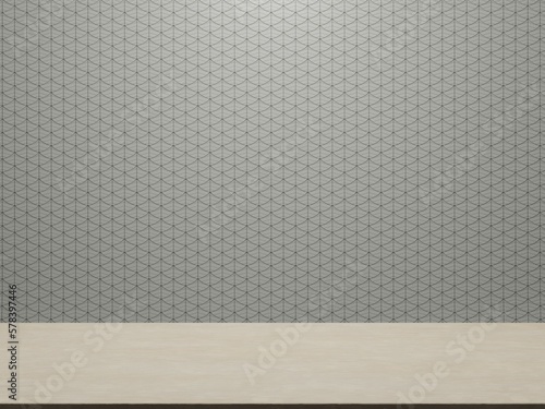 The table is empty, stacked leaf pattern wall background empty wall industrial block wall with 3d rendering