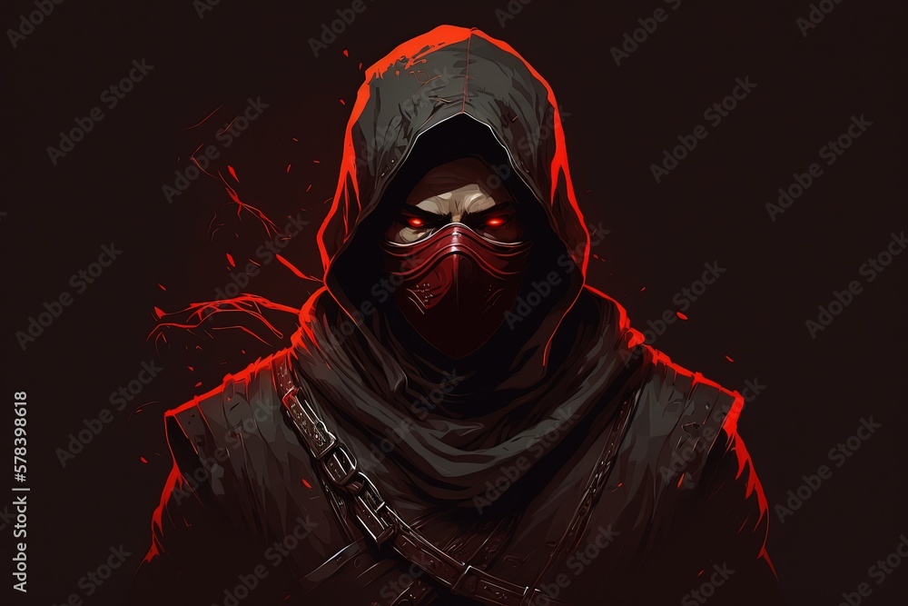 Dark ninja illustration, manga style. Generative AI