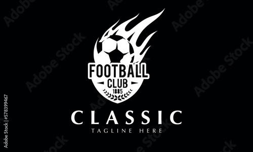 football club soccer ball on fire logo abstract monogram vector template photo