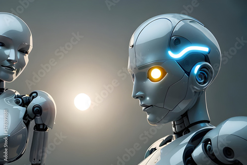 portrait Graphic Concept of Cybernetics and Artificial Intelligence robotic Technology. Generative AI © Vieriu