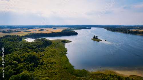 A beautiful spring day with sunshine provided the perfect opportunity for a drone to capture a stunning panorama of a lake in Poland's Lubuskie Voivodeship.