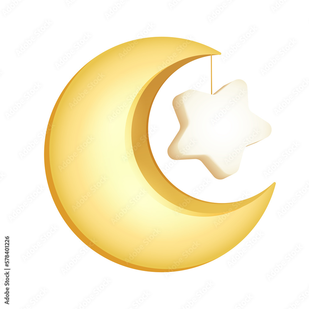 Crescent Moon with islamic hanging decoration - Star. Isolated. Crescent Moon with islamic hanging decoration - Star. Isolated.