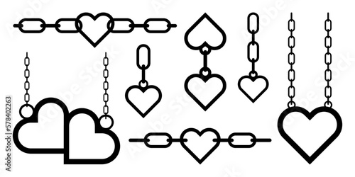 Metal heart with chains icon. Heart for design. Modern vector illustration.