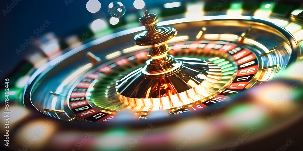 Banner Casino Las Vegas game roulette wheel spinning. Generation AI - obrazy, fototapety, plakaty 
