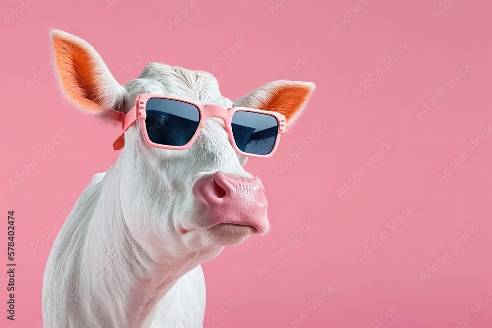 Cool cow with sunglasses. Generative AI