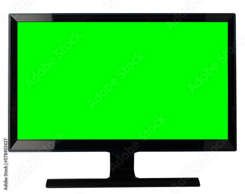 Computer monitor lcd mockup with green chroma key screen isolated. Desktop pc monitor with black frame and empty space.	
