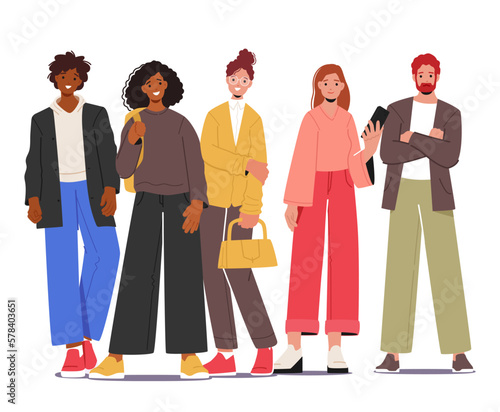 Multinational Happy People Group Isolated on White Background. Young Male and Female Characters in Casual Clothes