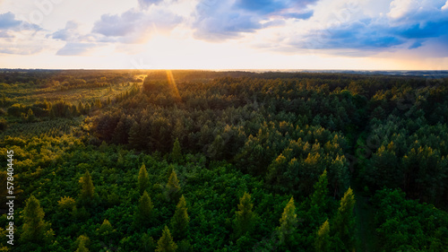 A stunning sunset aerial photo of fields in Poland near Gorz  w Wlkp  captured by a drone