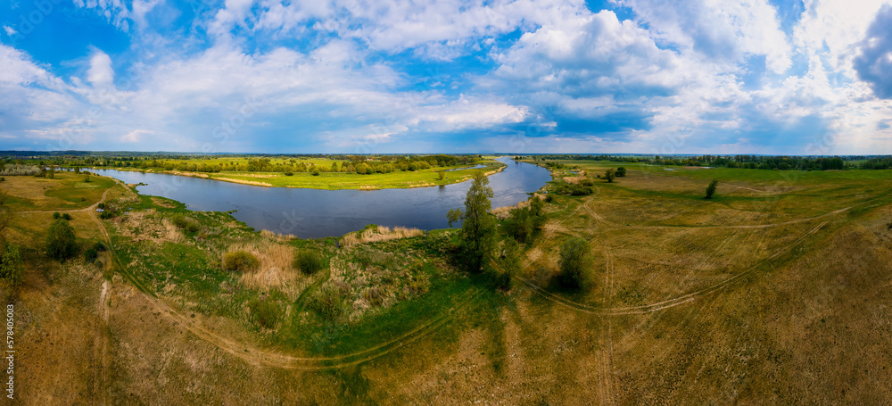 A beautiful spring day with sunshine provided the perfect opportunity for a drone to capture a stunning panorama of a lake in Poland's Lubuskie Voivodeship.