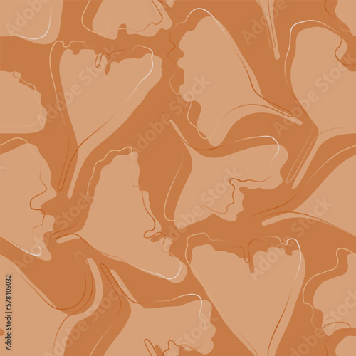 Abstract luxury ginkgo leaves seamless pattern. Autumn moochrome foliage backgound with jinkgo biloba leaf silhouettes and outlines. For fashion design, textile, fabric, cover. Vector illustration. photo