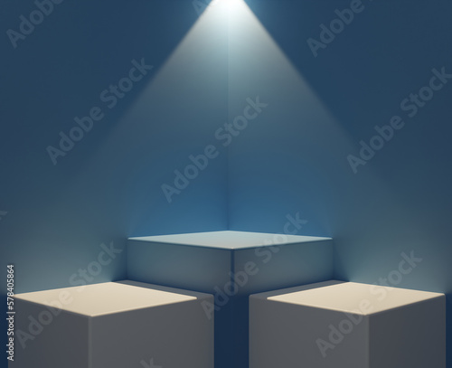 Set of realistic colorful abstract 3D room. Square tile wall background. Vector rendering geometric forms. Mockup display. Minimal scene. Stage showcase. 3D Rendering