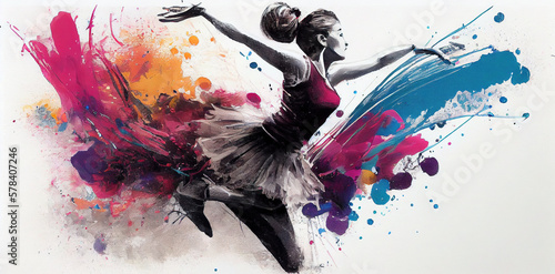 Fotografia Colorful Watercolor Ballerina Hand Painted Ballet Dancer AI Generative