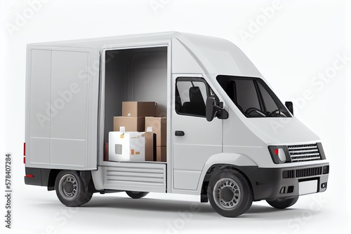 Delivery van with open doors full of packages, generative ai © FrankBoston