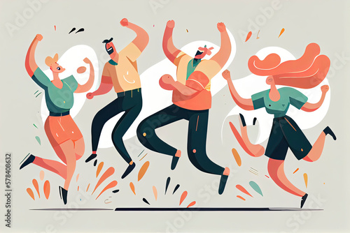 Happy people jumping celebrating victory. Flat cartoon characters illustration