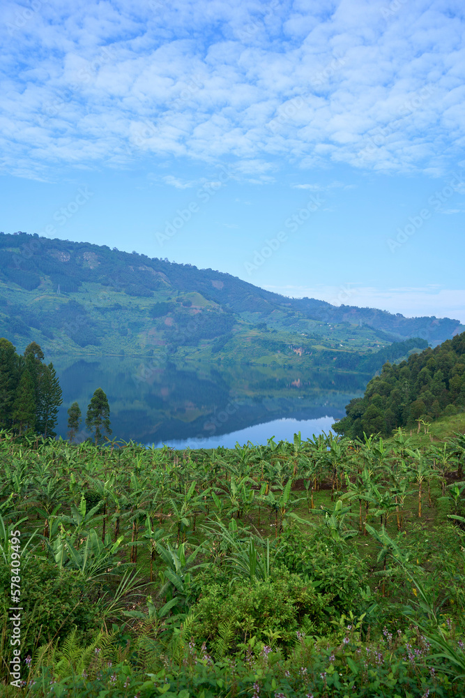 View of a lake in rural Uganda