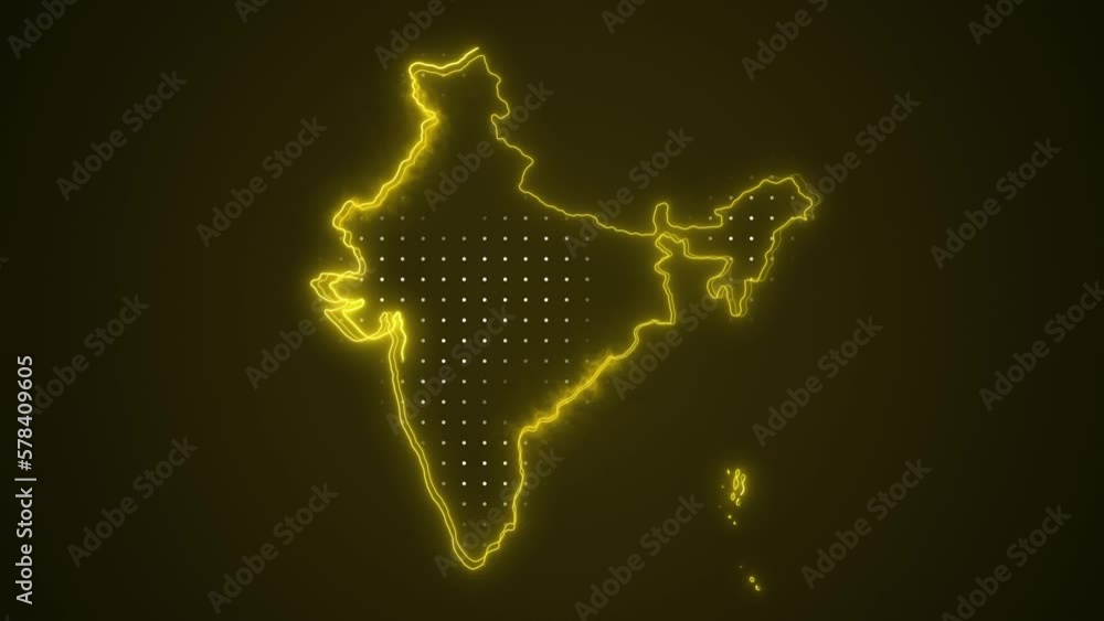 Neon Yellow India Map Borders Outline Loop Background. Neon Yellow ...