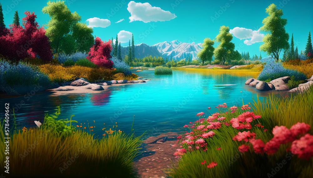 Realistic vibrant nature summer ambient background, Generative AI