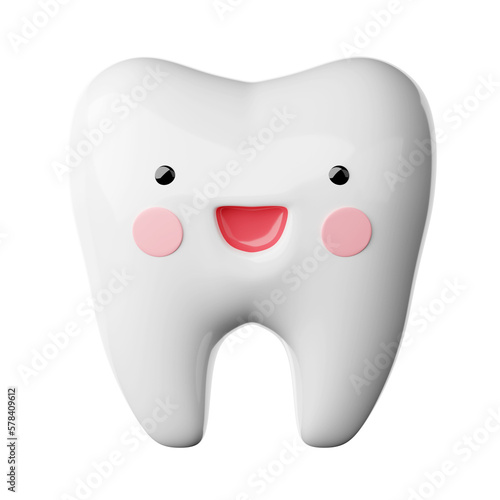 Character of white teeth, cute cartoon style, smiling brightly with transparent background 3d render