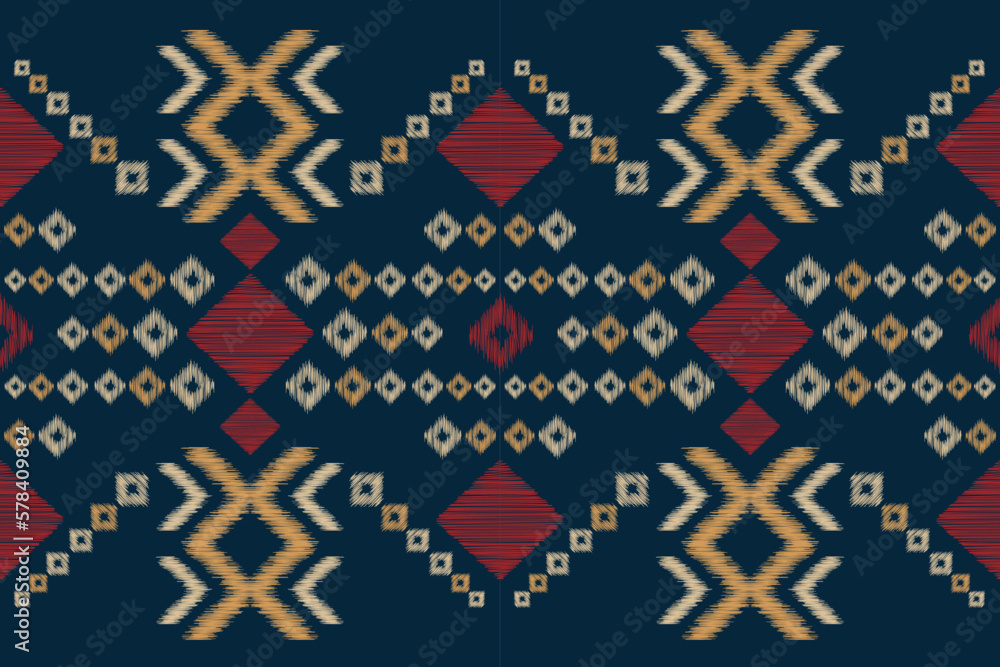Fototapeta premium Ethnic Ikat fabric pattern geometric style.African Ikat embroidery Ethnic oriental pattern navy blue background. Abstract,vector,illustration.For texture,clothing,wrapping,decoration,carpet.