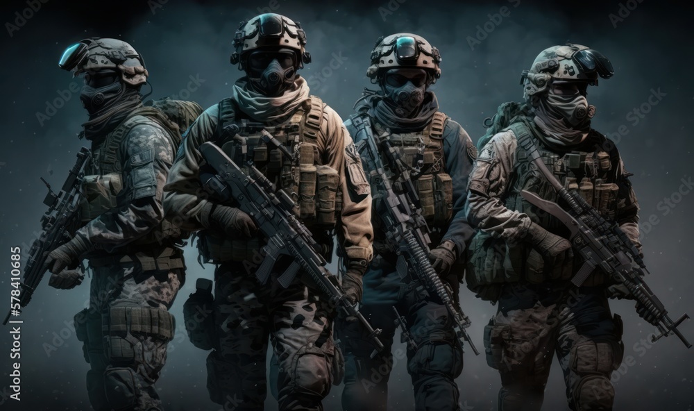 Military soldiers are together. Realism style detailed picture of human. Generative AI Military soldiers are together. Realism style detailed picture of human. Generative AI