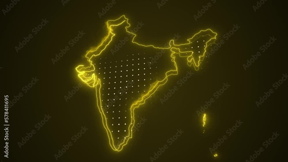 Neon Yellow India Map Borders Outline Loop Background. Neon Yellow ...