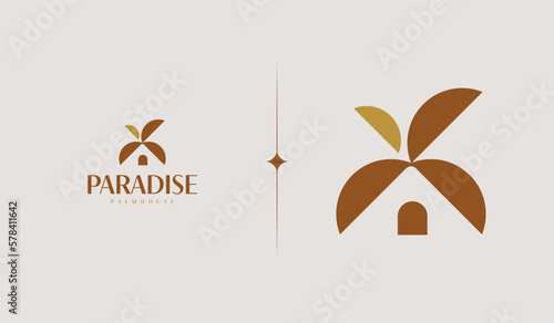 Palm House Summer Tropical. Universal creative premium symbol. Vector sign icon logo template. Vector illustration
